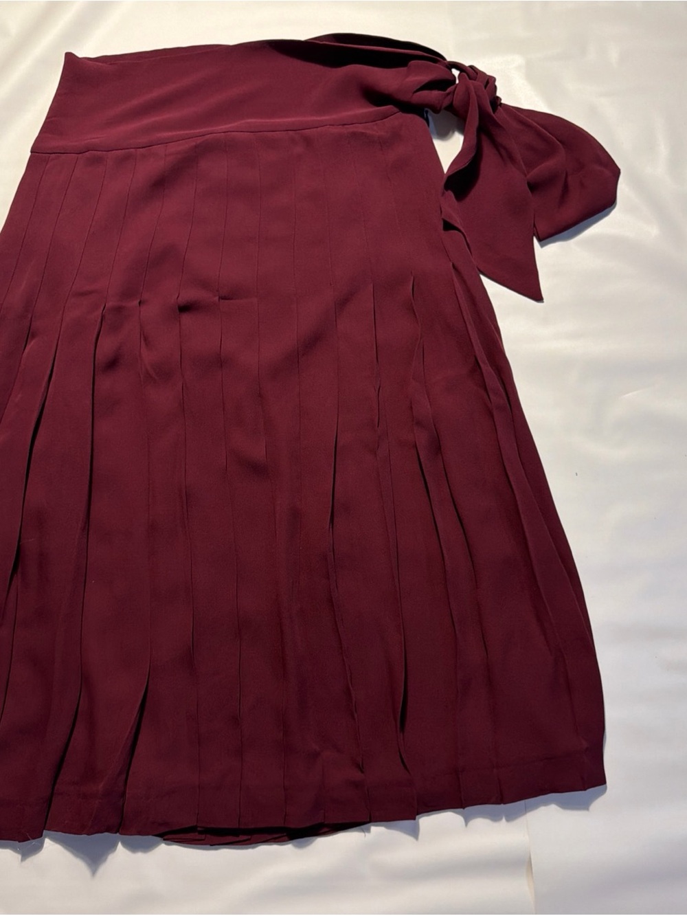 J.Crew Burgundy Satin Pleated Silk A Line Flare Midi Skirt Tie Waist Sz 12 NWT